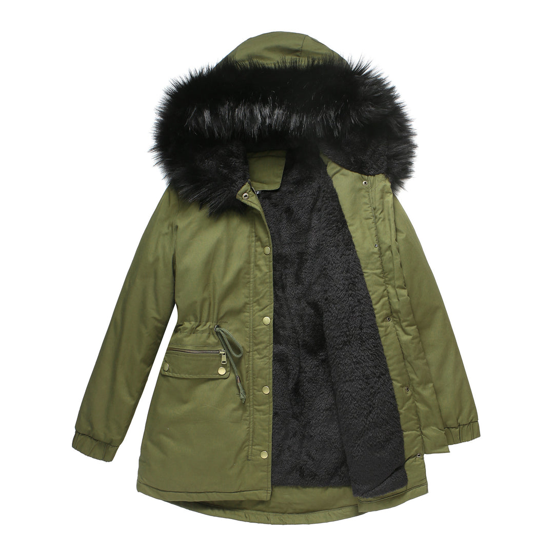 Damen isolierte Parka-Jacke mit abnehmbarem Kunstfellkragen und verstellbarem Taillenzug Drune
