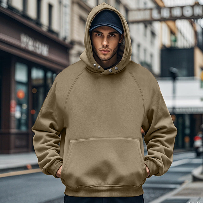 Herren nan oversized Kapuzenpullover mit Kängurutasche, Raglanärmeln und gerippten Bündchen Drune