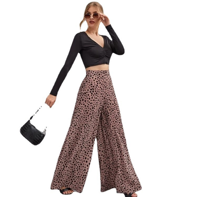 Damen weite Hose mit modischem Punktmuster und hohem Bund Drune