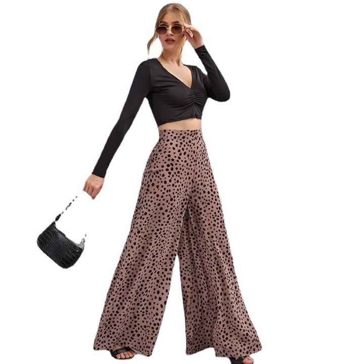 Damen weite Hose mit modischem Punktmuster und hohem Bund Drune
