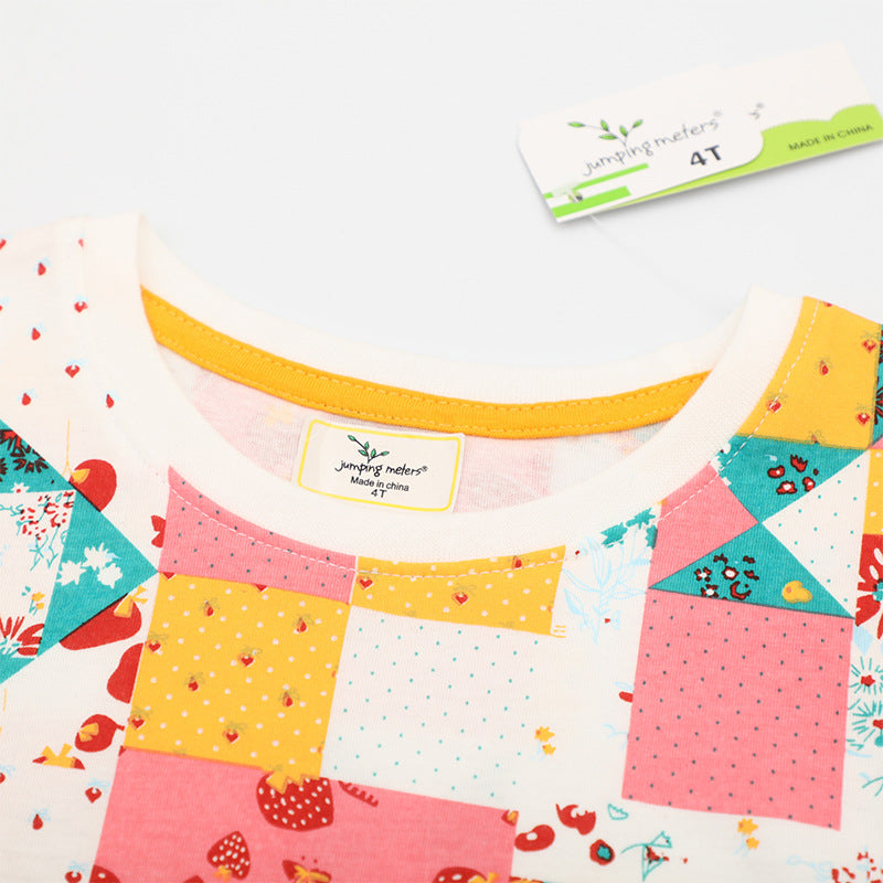 Mädchen Kurzarm Kleid mit fröhlichem Patchwork-Design Drune