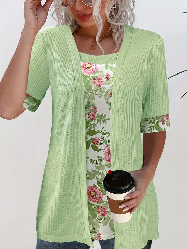 Damen lässige Cardigan mit floralem Innenfutter Drune