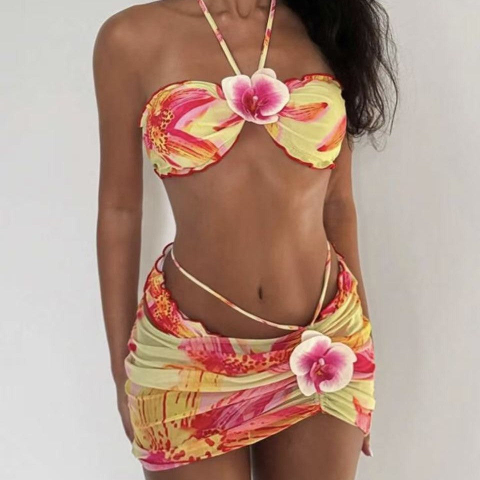 Damen Bikini-Set mit floralem Design und verspieltem Wickelrock Drune