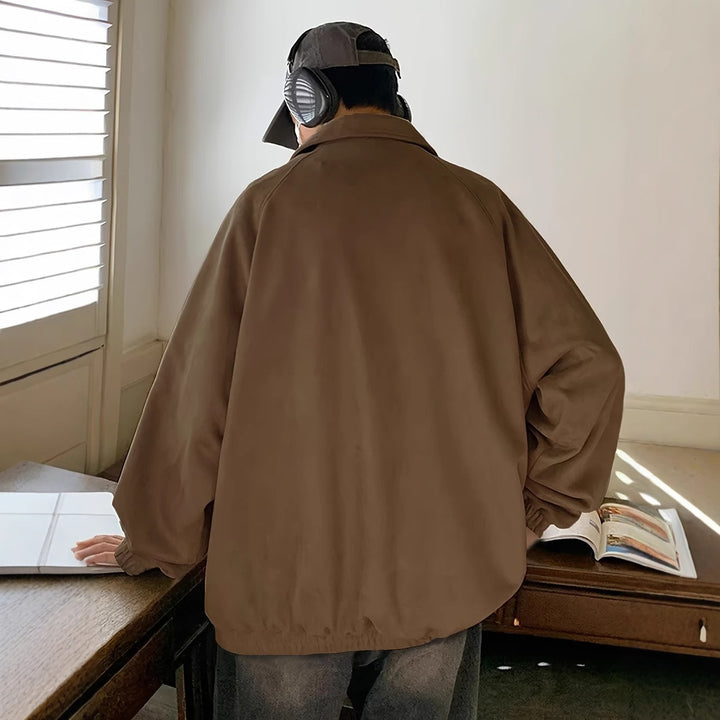 Herren lässige Overshirt-Jacke aus bequemem Softmaterial mit Druckknopfverschluss Drune