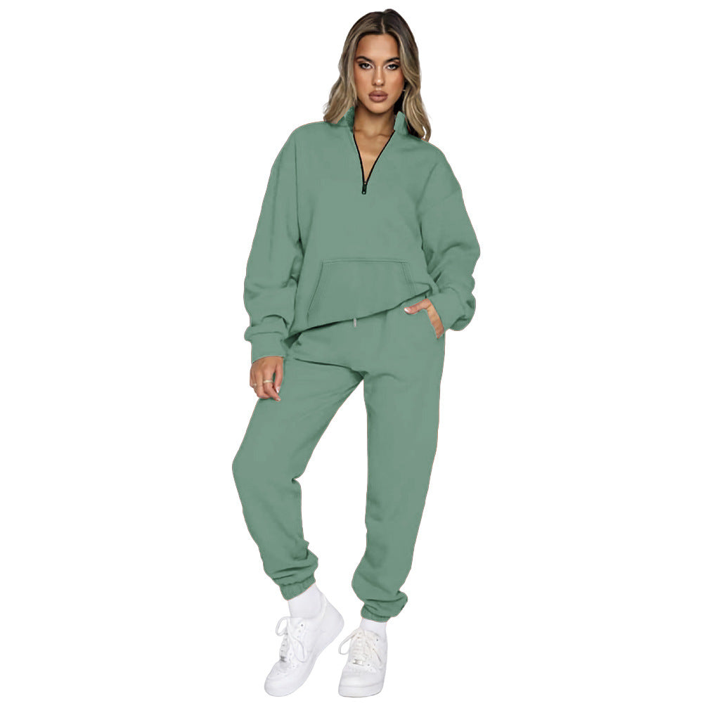 Damen Sportliches Set mit hohem Kragen und Taschen Drune