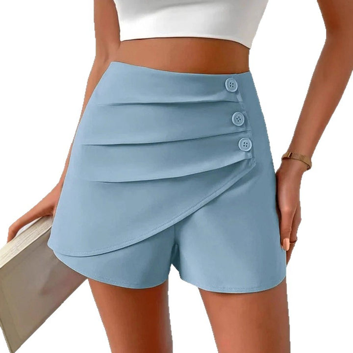 Damen modische kurze Hose mit drapierter Vorderseite und Knopfdetails Drune