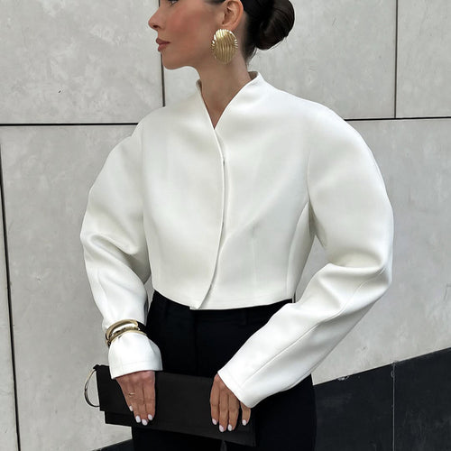 Damen Modische kurze Jacke mit voluminösen Ärmeln und hochgeschichtetem Kragen Drune