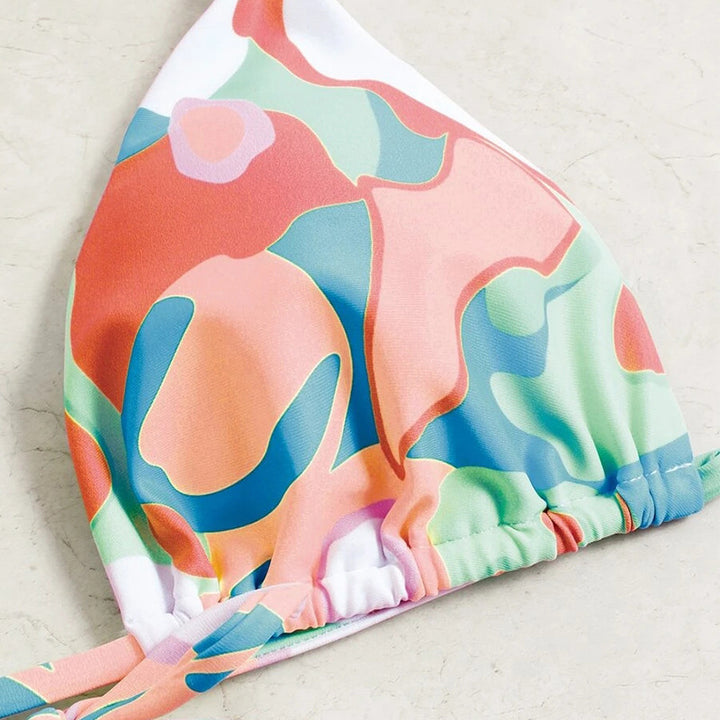 Damen Triangel-Bikini-Set mit verstellbaren Trägern und kreativem Print Drune