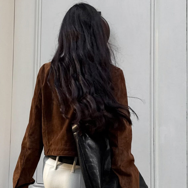 Damen Kunstlederjacke mit modernem Stehkragen und leichtem Schnitt Drune