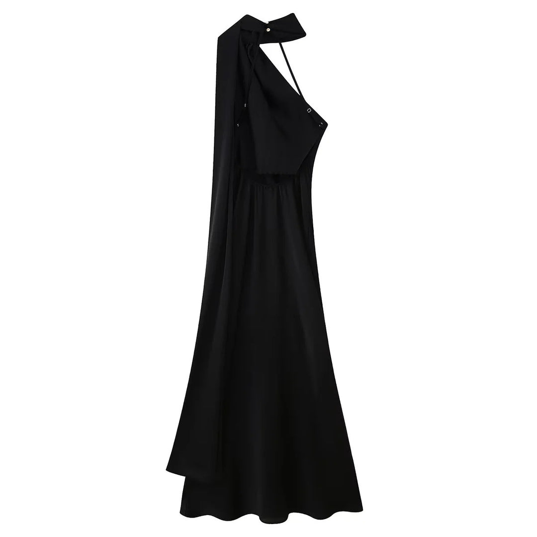 Damen Abendkleid mit elegantem Stehkragen und voluminösem Cape Drune