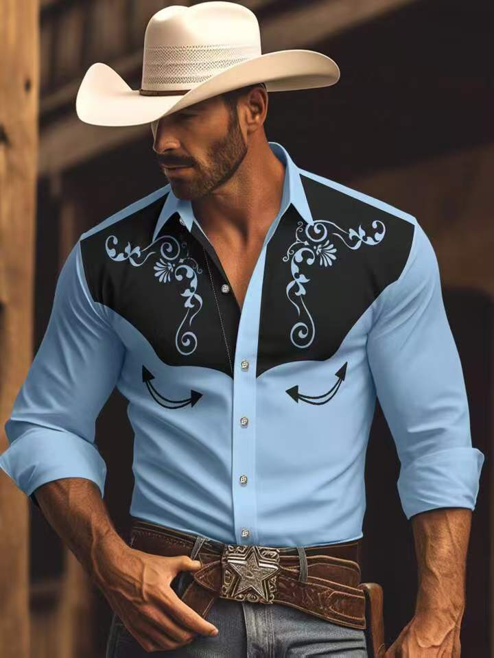 Herren Westernhemd mit dekorativem Design und Stickereien Drune