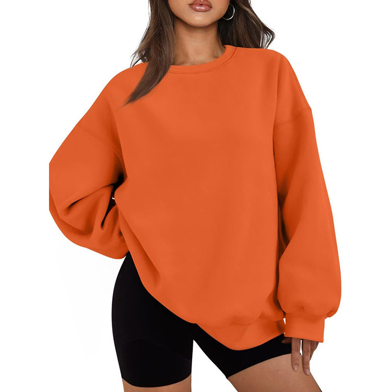 Damen nan Oversized Rundhals-Sweatshirt mit überschnittener Schulter, weichem Fleece-Innenfutter und gerippten Bündchen Drune