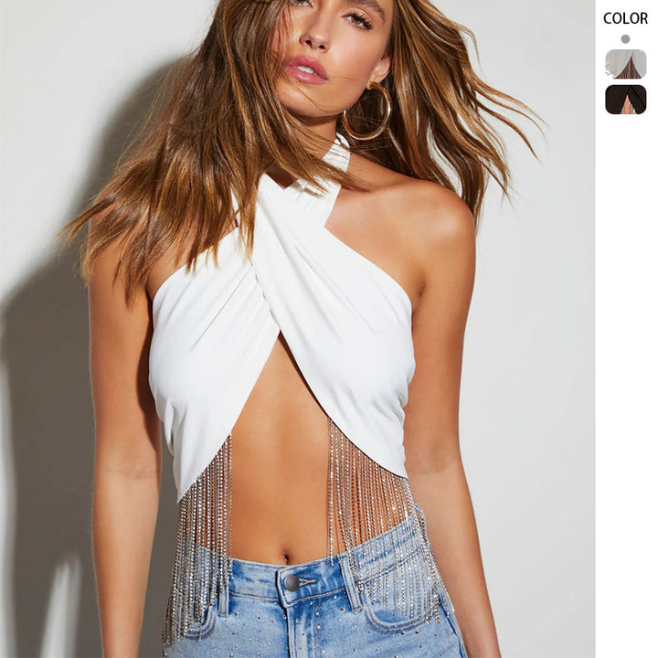Damen Crop-Top mit funkelnden Strassdetails Drune