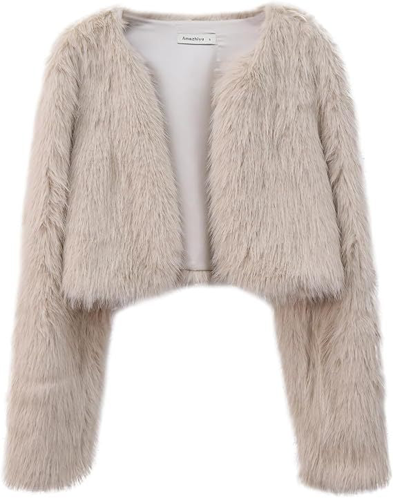 Damen Kurze glamouröse Kunstfelljacke mit lockeren Ärmeln Drune