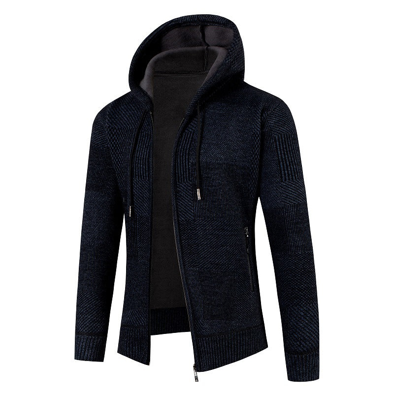Herren Strickjacke mit gefütterter Kapuze und modernem Waffelmuster Drune