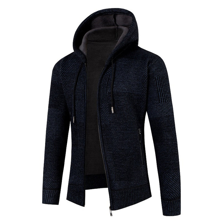 Herren Strickjacke mit gefütterter Kapuze und modernem Waffelmuster Drune