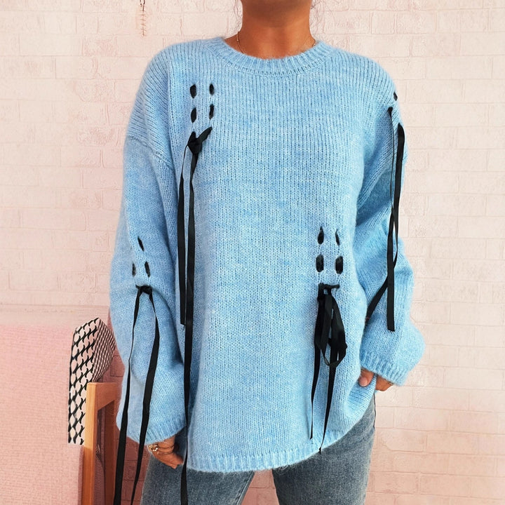Damen modischer Oversize-Pullover mit einzigartigen Schnürdetails Drune