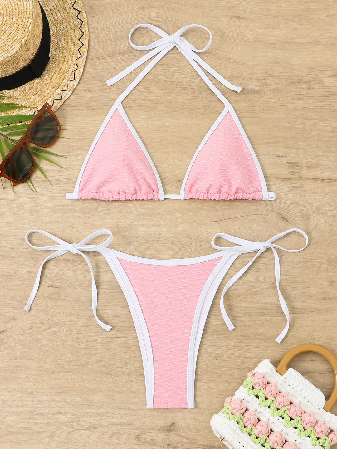 Damen Triangel-Bikini mit verstellbaren Trägern und hochwertigem Wellenmuster Drune