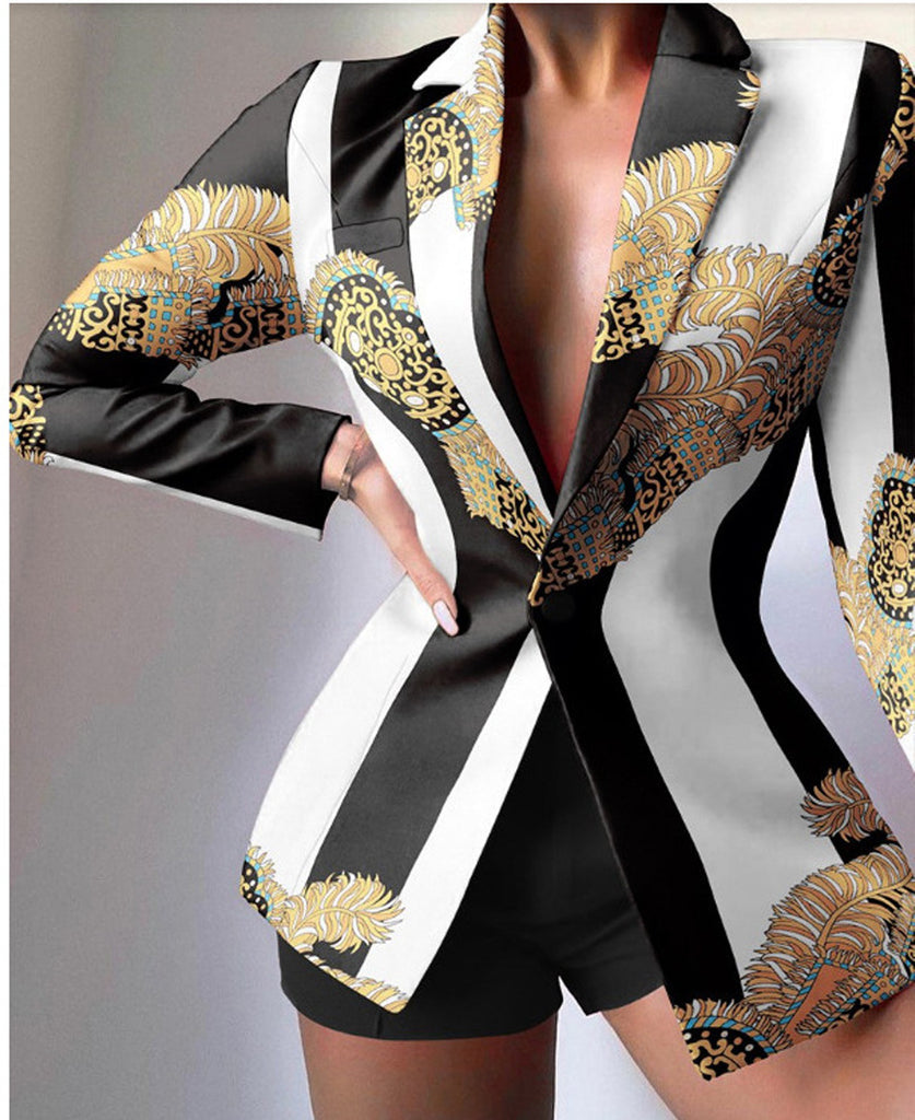 Drune | Tailliert Leopardenmuster Eingescnhitte Revers Elegante Aussage