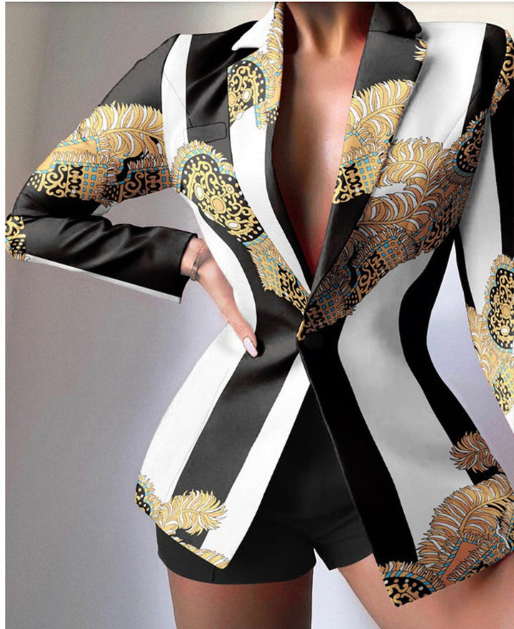 Drune | Tailliert Leopardenmuster Eingescnhitte Revers Elegante Aussage