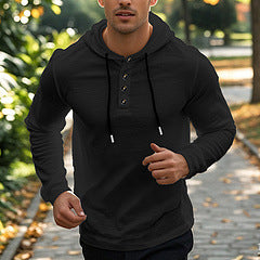Herren sportlicher Kapuzenpullover mit modischer Knopfleiste und atmungsaktiver Struktur Drune