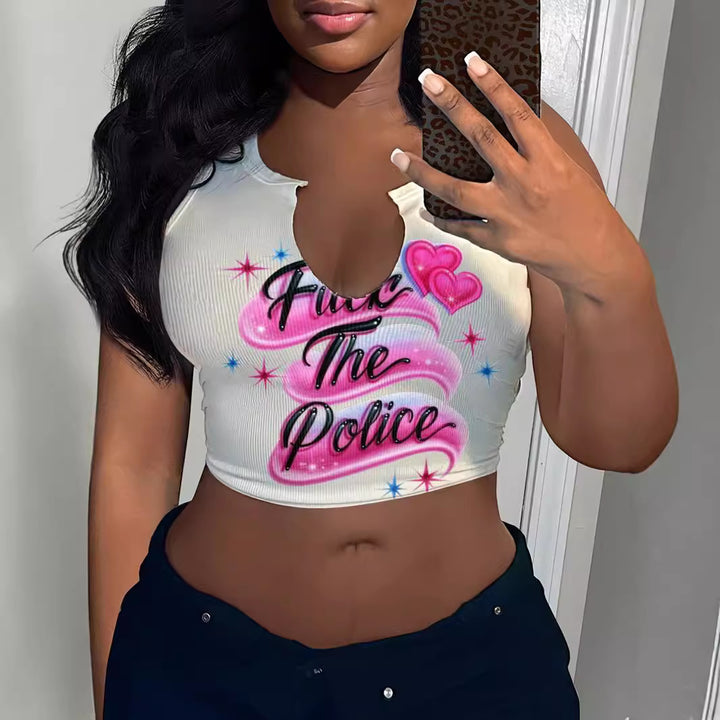 Damen Crop-Top mit auffälligem Schriftzug und lockerer Passform Drune
