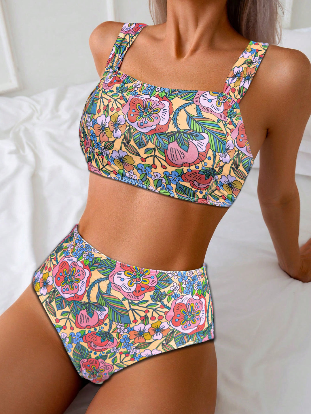 Damen Hochgeschnittener Tankini mit floralen Mustern Drune