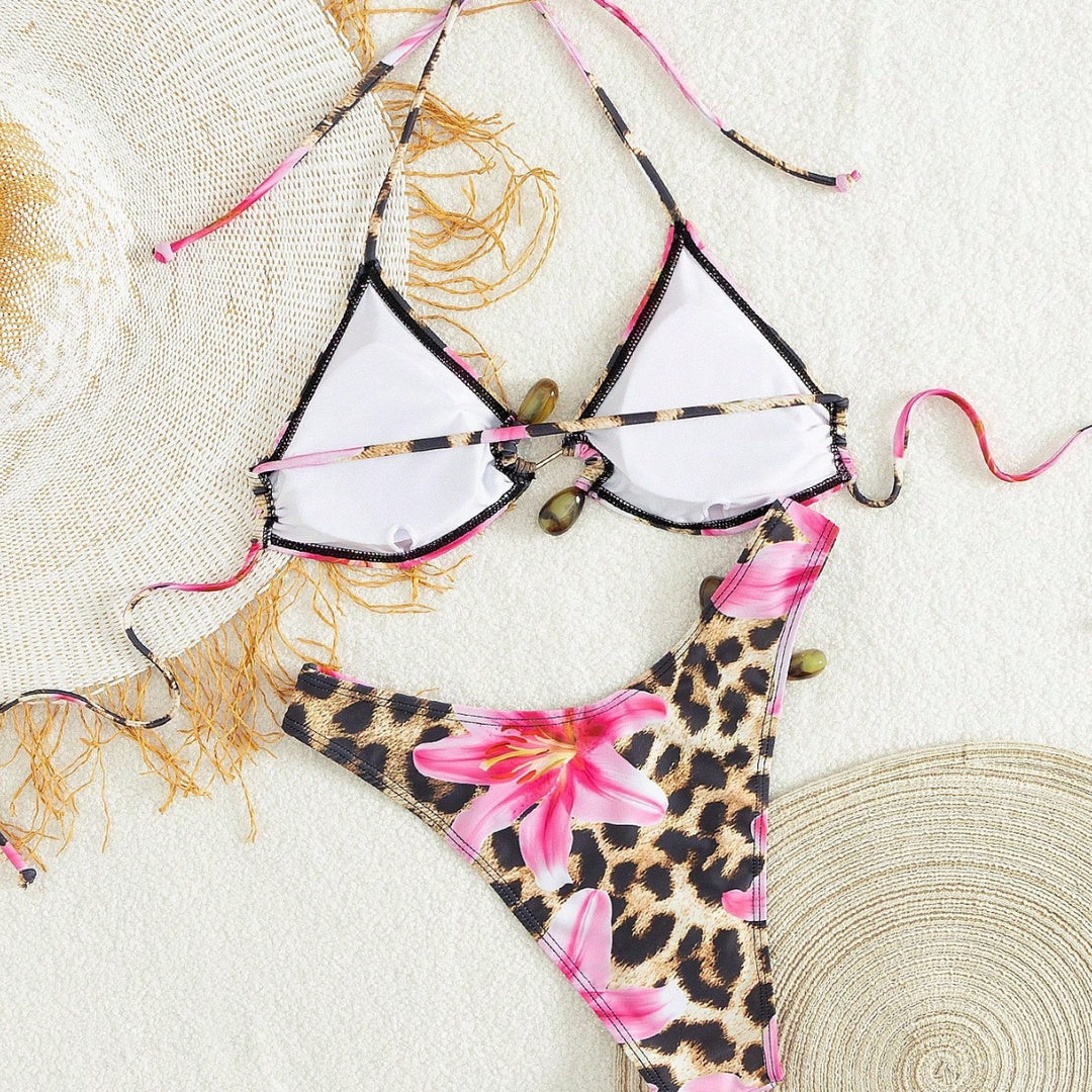 Damen Triangel-Bikini-Set mit floralem Leo-Muster Drune