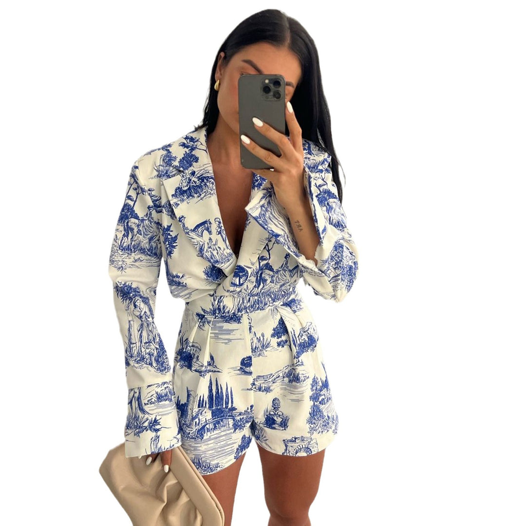Damen Chiffon-Jumpsuit mit botanischem Muster und tailliertem Schnitt Drune