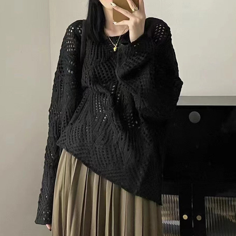 Damen Grobstrick Pullover mit innovativem Lochmuster und lässigem Schnitt Drune