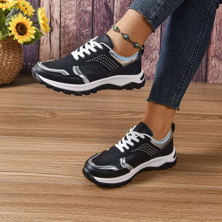 Damen modischer City-Chunky-Sneaker mit Metallic-Akzenten, Ziernieten und dämpfender Leichtsohle Drune