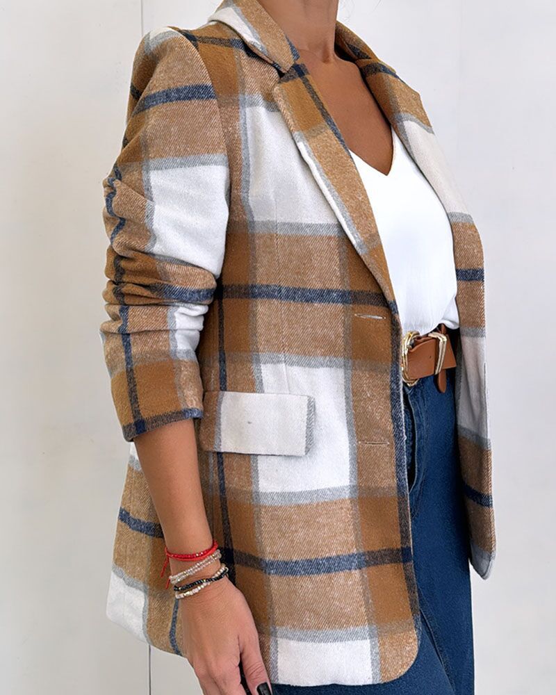 Damen Kariertes Blazerjacke aus weichem Material mit eleganten Details Drune