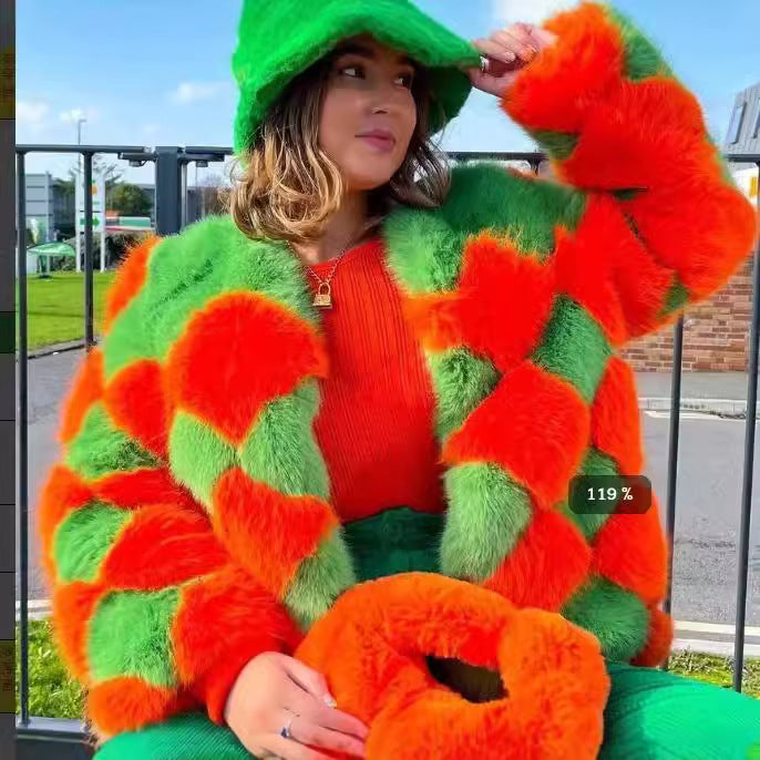 Damen Kuschelige und auffällige Kunstpelzjacke Drune