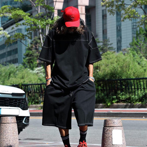 Herren lässiges Kurzarm-T-Shirt mit oversized Schnitt und komfortablen Hosen Drune