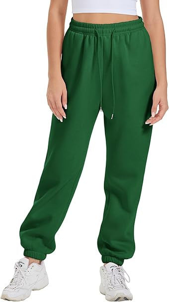 Damen nan weite High-Waist Jogginghose aus weichem Fleece mit elastischem Bund, Eingrifftaschen und engen Saumbündchen Drune