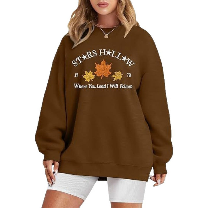 Damen Sweatshirt mit weitem Schnitt und dekorativem Herbstmotiv Drune