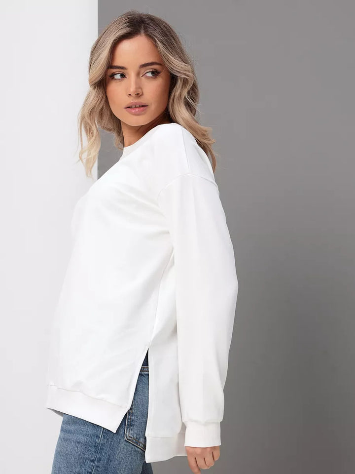 Damen bequemer Sweatshirt mit seitlichen Schlitzen Drune