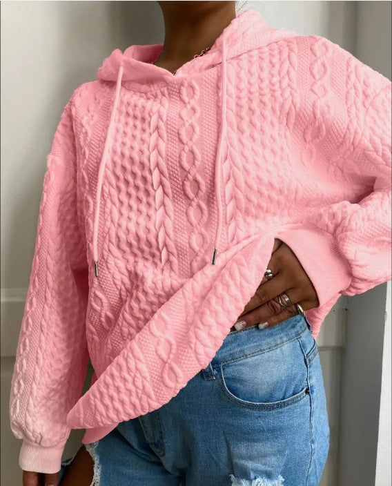 Damen Oversized Strickpullover mit kreativem Kabeleffekt und Kapuze Drune