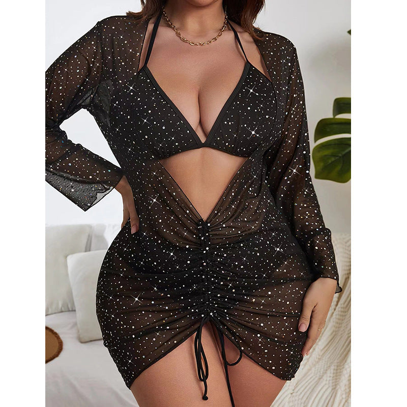 Damen Strandkleid mit gebundenem Ausschnitt und transparentem Design Drune