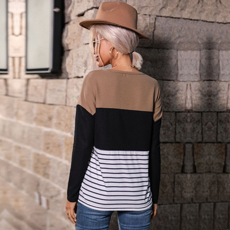Damen Lässiger Strickpullover mit gestreiftem Design und modernen Akzenten Drune