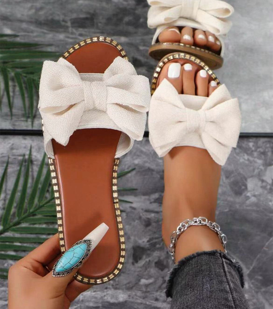 Damen Sommer-Slipper mit dekorativen Schleifenapplikationen und ergonomischer Fußbettung Drune