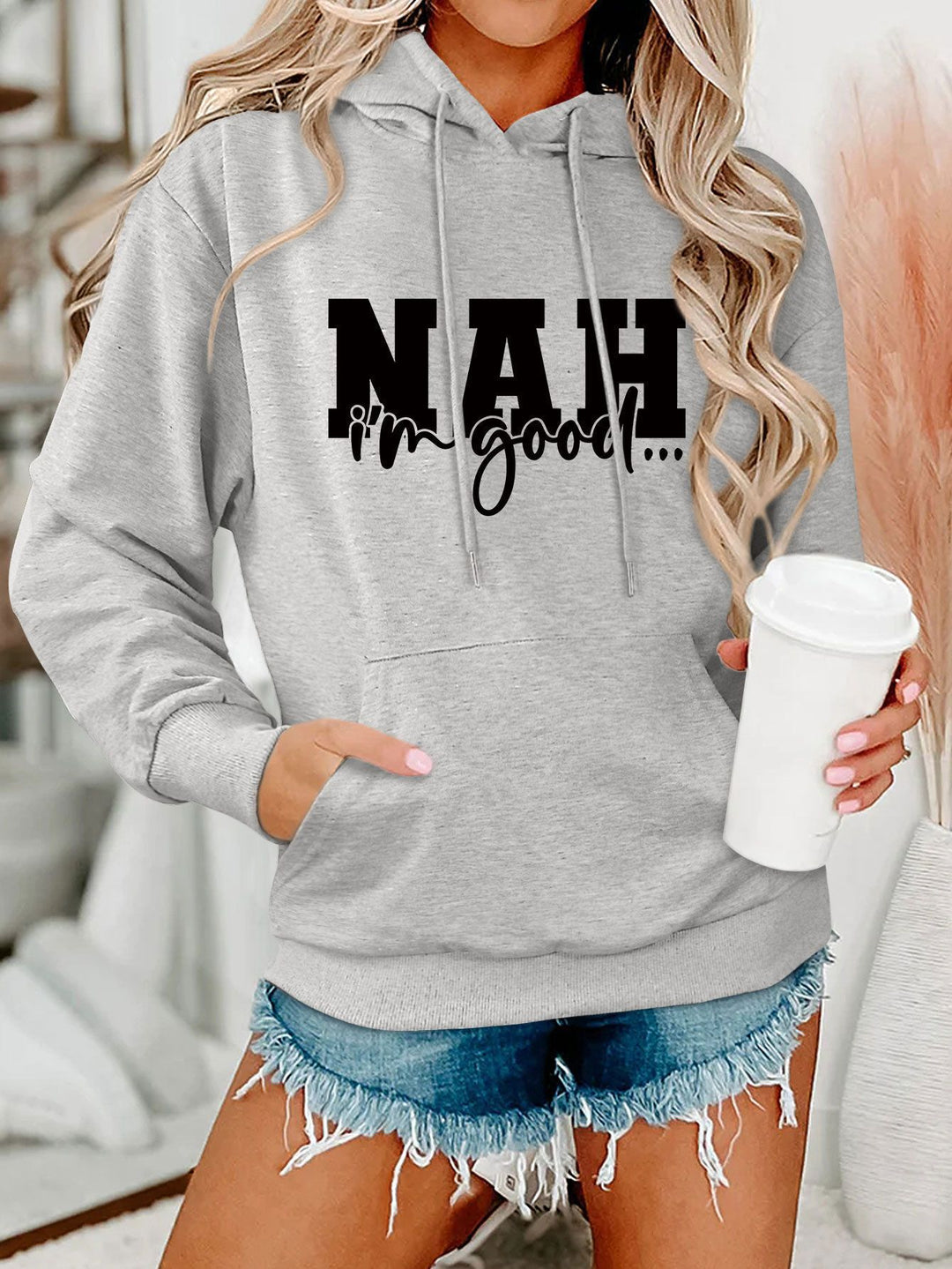 Damen Kapuzenpullover mit motivierendem Schriftzug und bequemer Passform Drune