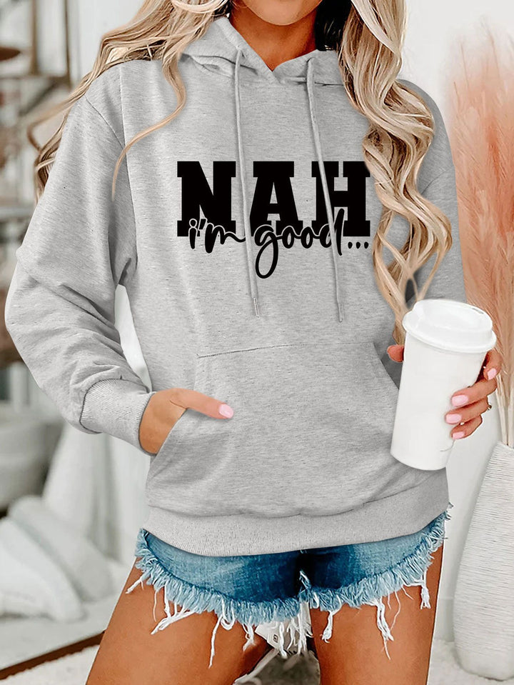 Damen Kapuzenpullover mit motivierendem Schriftzug und bequemer Passform Drune