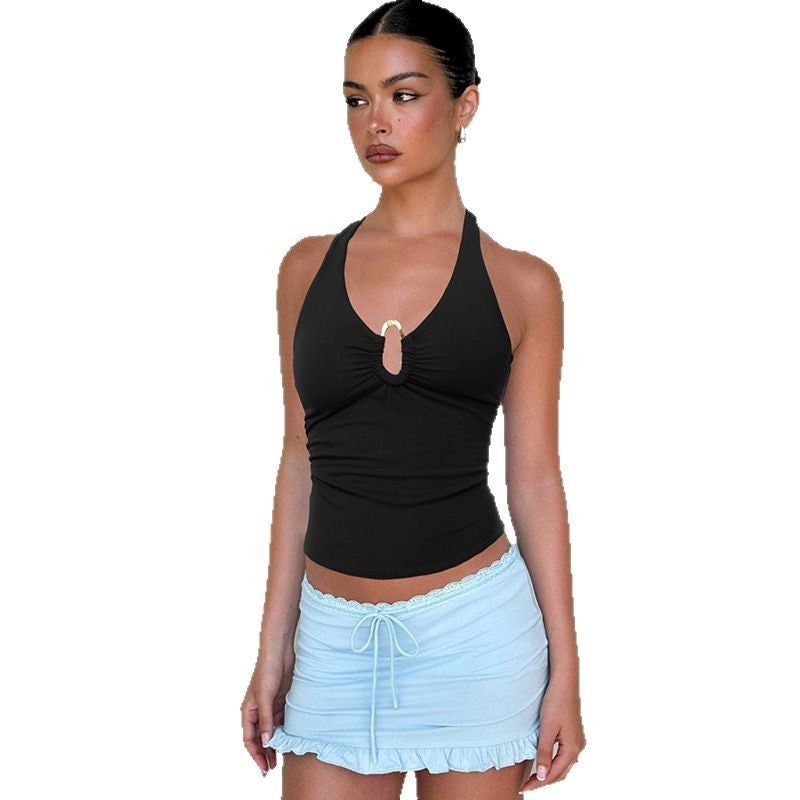 Damen Neckholder-Top mit dekorativem Ausschnitt und Raffung Drune