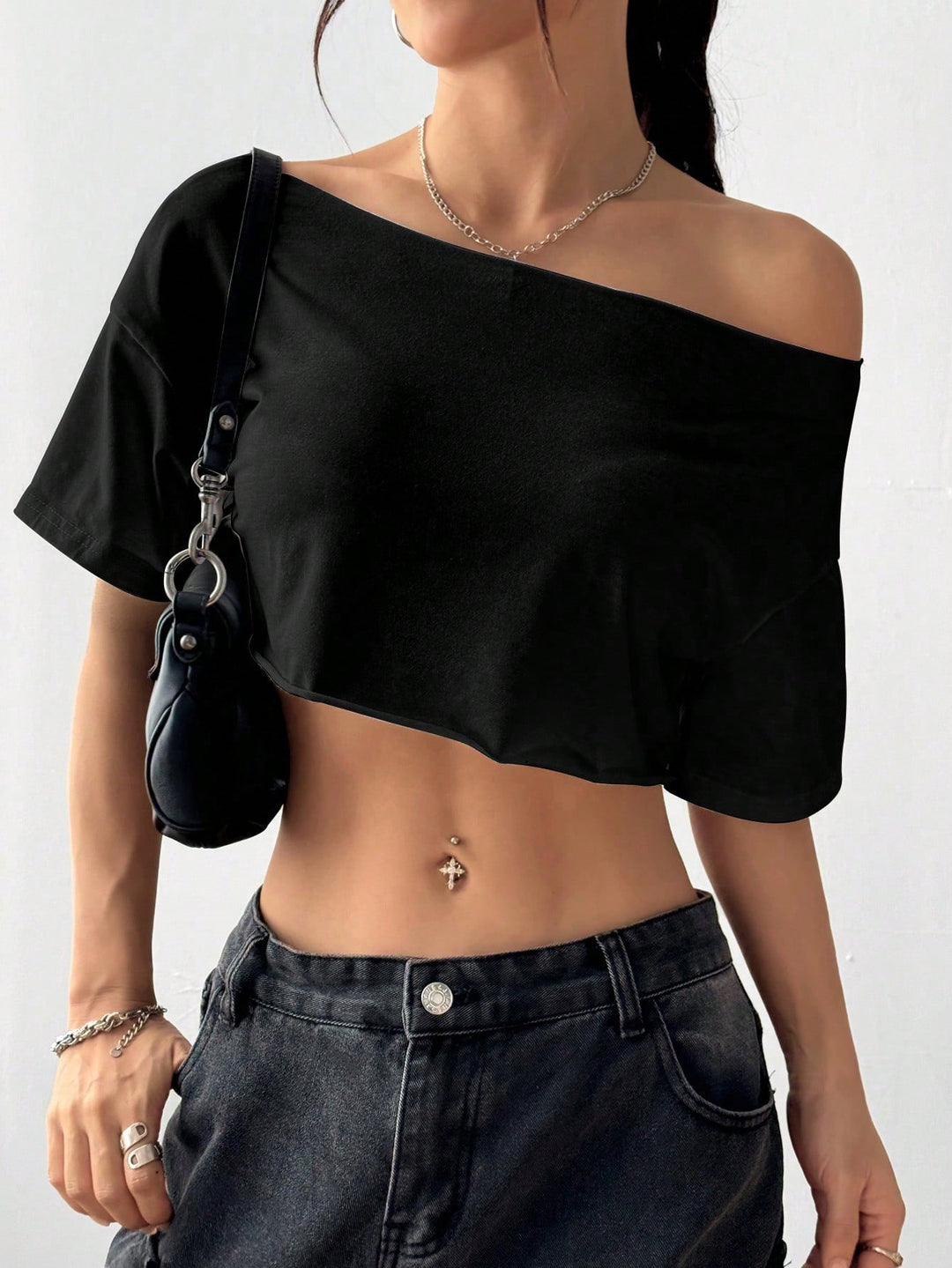 Damen lässiges Off-Shoulder Crop-Top Drune