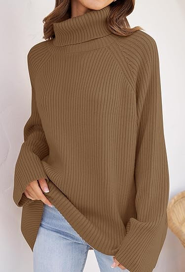 Damen Kaschmir-Feinstrickpullover mit hohem Kragen und weitem Schnitt Drune