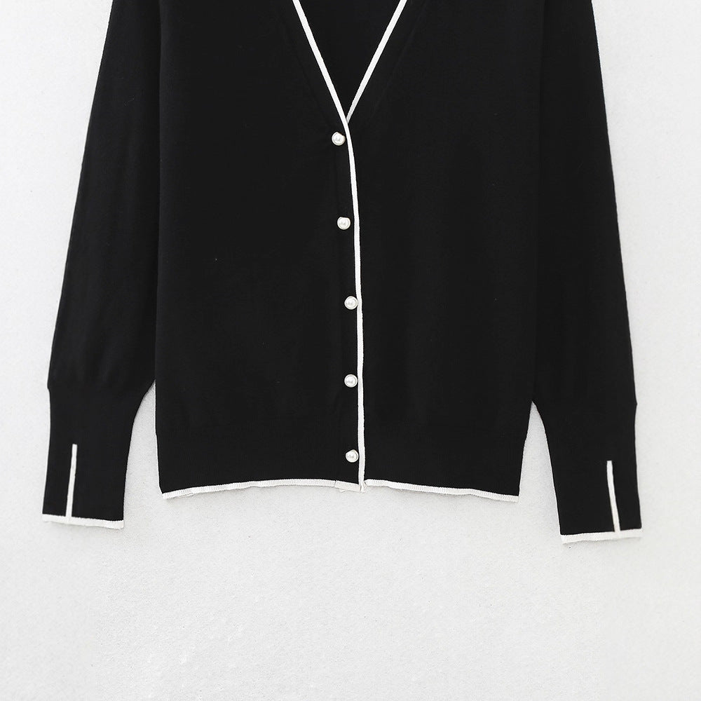 Damen elegante Strickjacke mit Kontrastdetails Drune