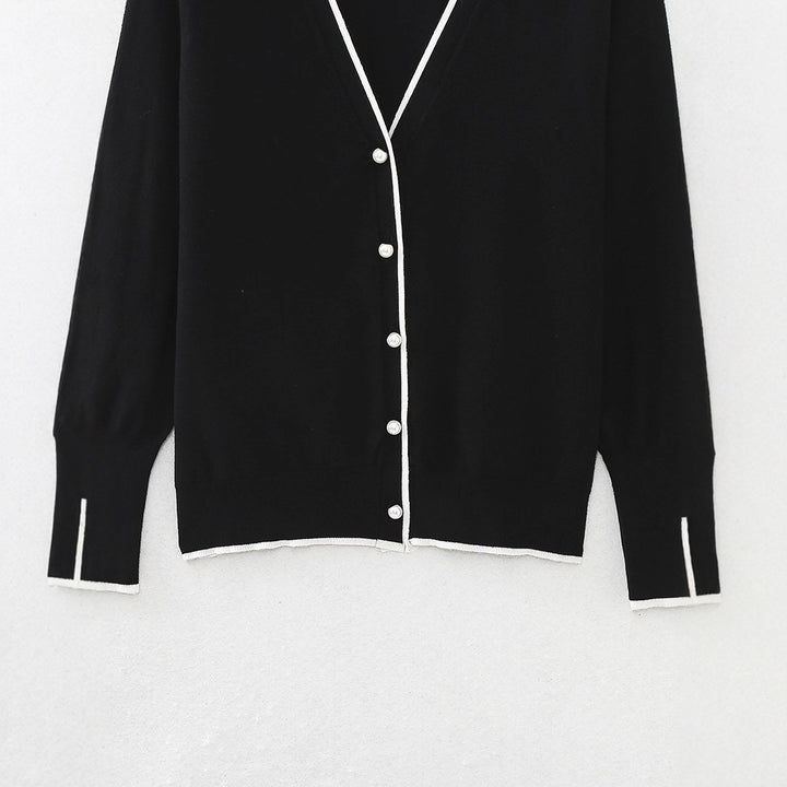 Damen elegante Strickjacke mit Kontrastdetails Drune