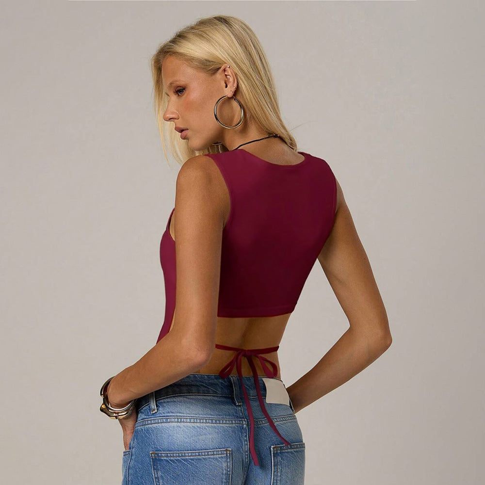 Damen figurbetontes Tanktop mit elegantem Ausschnitt und verstellbaren Trägern Drune