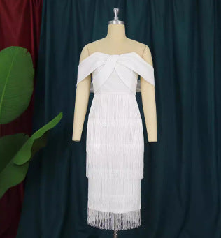 Damen Cut-out Cocktailkleid mit Fransen Drune